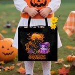 Sac fourre-tout de grande capacité avec initiales et nom Cadeau de fête d'Halloween pour la famille et les enfants