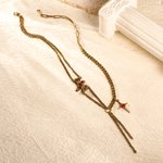 Personalised Four-Pointed Star Pendant Double Chain Necklace with Birthstone Dainty Family Jewellery Birthday Anniversary Gift for Women