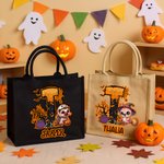 Sac fourre-tout de grande capacité avec initiales et nom Cadeau de fête d'Halloween pour la famille et les enfants