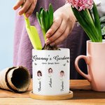 Personalized Floral 1-10 Face Photo Garden Ceramic Flower Pot with Bamboo Tray Name Title and Text Home Decor Christmas Birthday Gift for Mom Grandma