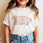 Personalized Pennant Flag Floral Bow Design Soft 100% Cotton T-shirt with Name and Grade Birthday Back to School Gift for Girls Teachers