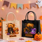 Sac fourre-tout de grande capacité avec initiales et nom Cadeau de fête d'Halloween pour la famille et les enfants