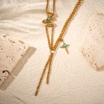 Personalised Four-Pointed Star Pendant Double Chain Necklace with Birthstone Dainty Family Jewellery Birthday Anniversary Gift for Women