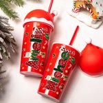 Personligt julelement 20 oz plastvattenflaska med sugrör och namn Julklapp till barn