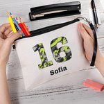 Personalised Camouflage Stripes Initial Number Makeup Bag with Name Birthday Christmas Gift for Family Friends