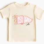 Personalized Pennant Flag Floral Bow Design Soft 100% Cotton T-shirt with Name and Grade Birthday Back to School Gift for Girls Teachers