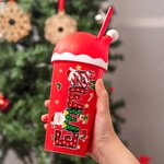 Personligt julelement 20 oz plastvattenflaska med sugrör och namn Julklapp till barn