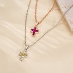 Personalizado Tiny Birthstone Cruz Collar Dainty Jewelry Birthday Communion Gift for Christian Catholic Women