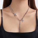 Personalised Four-Pointed Star Pendant Double Chain Necklace with Birthstone Dainty Family Jewellery Birthday Anniversary Gift for Women