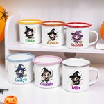 Tasse en Émail 355 ml Personnalisé avec Nom et Motif de Sorcière Mignonne Cadeau Halloween pour Enfant
