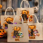 Sac fourre-tout de grande capacité avec initiales et nom Cadeau de fête d'Halloween pour la famille et les enfants
