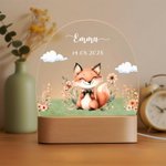 Spersonalizowana lampka nocna LED Bear Fox Cute Animal z drewnianą podstawą i imieniem Dekoracja przedszkola Prezent urodzinowy Baby Shower dla dziewczynek i chłopców
