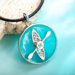 Personalised Kayak Blue Lake Round Resin Necklace with Rotate Paddle and Engraved Initial Inspirational Jewellery Gift for Kayaking Enthusiasts Kayaker