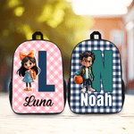 Personalizzato con personaggio dei cartoni animati, grande zaino per bambini con iniziale del nome e tasche laterali Regalo di compleanno per ragazzi e ragazze per il ritorno a scuola