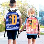 Personalizzato con personaggio dei cartoni animati, grande zaino per bambini con iniziale del nome e tasche laterali Regalo di compleanno per ragazzi e ragazze per il ritorno a scuola