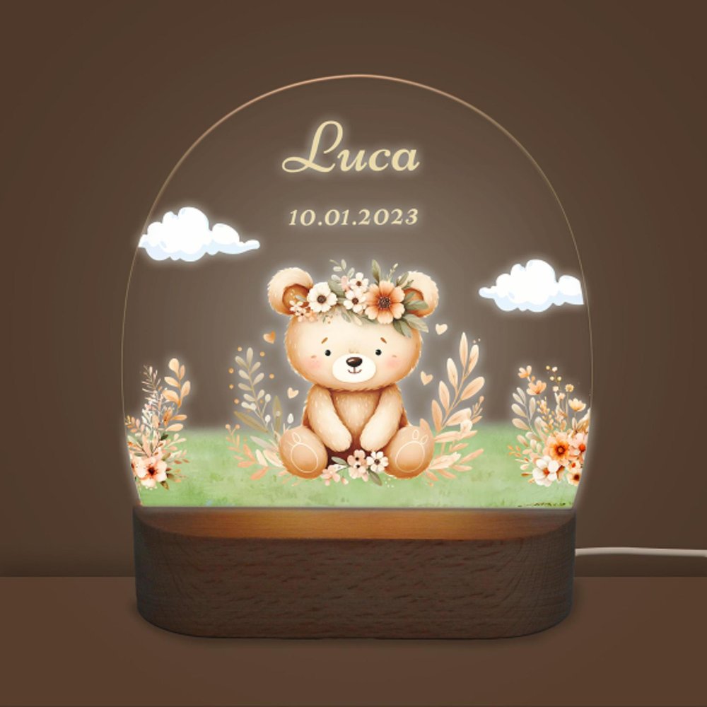 Personalised Bear Fox Cute Animal LED Night Light with Wooden Base and Name Nursery Decor Baby Shower Birthday Gift for Girls Boys 5