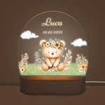 Spersonalizowana lampka nocna LED Bear Fox Cute Animal z drewnianą podstawą i imieniem Dekoracja przedszkola Prezent urodzinowy Baby Shower dla dziewczynek i chłopców