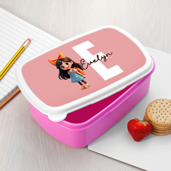 Gepersonaliseerde Leuke Cartoon Karakter Multicolor Food-Grade Lunch Box met Naam en Initialen Reis Accessary Terug naar School Verjaardagscadeau voor kinderen