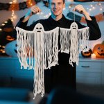Spersonalizowany upiorny makramowy duch bawełniany wiszący na ścianie gotycki wystrój domu prezent na Halloween dla przyjaciół rodziny