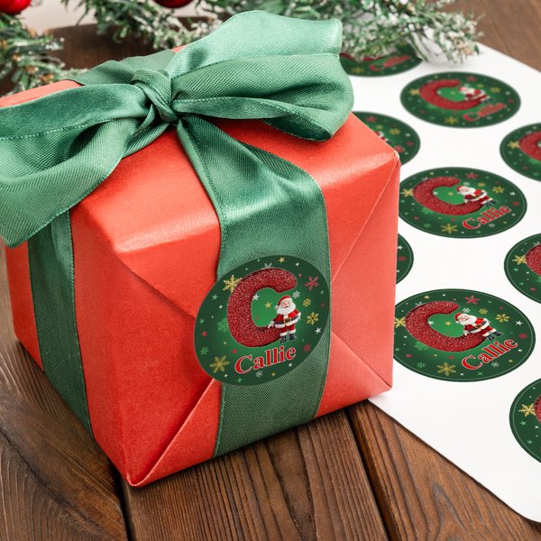 Personlig tegneserie julenisse Initial Vanntette klistremerker med navn Gave Dekor Julefest Favoritt for venner familie