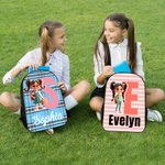 Personalizzato con personaggio dei cartoni animati, grande zaino per bambini con iniziale del nome e tasche laterali Regalo di compleanno per ragazzi e ragazze per il ritorno a scuola