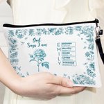 Personalizzato Toile De Jouy Nascita Fiore Bibbia Capitolo Nome Borsa trucco con cinturino Battesimo Compleanno Regalo di Natale per le donne cristiane