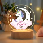 Personalized Dreamy Moon Forest Animal LED Night Light with Name Text and Wooden Base Nursery Room Decor Birthday Baby Shower Gift for Baby Kid