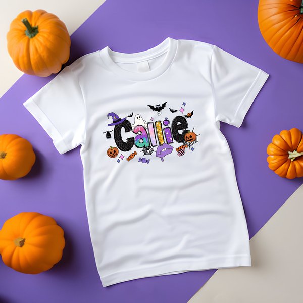 Personalizada calabaza fantasma 100% algodón niño camiseta con nombre Halloween regalo para niños niñas