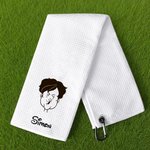 Personalized Comic Style Character Absorbent Waffle Golf Towel with Name and Hanging Clip Sports Accessory Birthday Gift for Golf Player Golf Lover