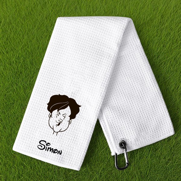 Personalized Comic Style Character Absorbent Waffle Golf Towel with Name and Hanging Clip Sports Accessory Birthday Gift for Golf Player Golf Lover