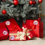 Personalised Christmas Cartoon Character Waterproof Stickers with Glitter Pink Bow Initial and Name Christmas Gift for Family Friend