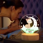 Personalized Dreamy Moon Forest Animal LED Night Light with Name Text and Wooden Base Nursery Room Decor Birthday Baby Shower Gift for Baby Kid