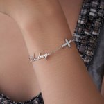Personalizada Minimalista Cruz Pulsera con Nombre Cumpleaños Bautizo Bautizo Regalo para Mujer