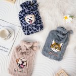 Personalized Embroidered Name Pet Face Photo Plush Hot Water Bottle Winter Essential Birthday Christmas Gift for Pet Lover Owner