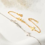 Personalizada Minimalista Cruz Pulsera con Nombre Cumpleaños Bautizo Bautizo Regalo para Mujer
