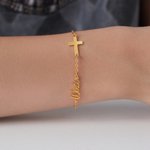Personalizada Minimalista Cruz Pulsera con Nombre Cumpleaños Bautizo Bautizo Regalo para Mujer