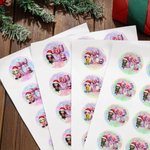 Personalised Christmas Cartoon Character Waterproof Stickers with Glitter Pink Bow Initial and Name Christmas Gift for Family Friend