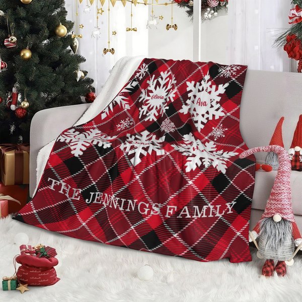 Henkilökohtainen 2-6 lumihiutaleet Plaid pehmeä heittää peitto nimet ja teksti Home Decor joululahja perheelle