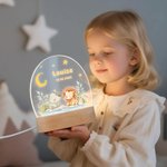 Spersonalizowana lampka nocna LED Cute Forest Animal Lion Elephant z drewnianą podstawą i imieniem Dekoracja pokoju dziecięcego Prezent urodzinowy dla dzieci