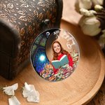Personalized Moon Flower Just A Girl Who Loves Books Acrylic Ornament with Photo Home Decor Christmas Gift for Daughter Book Lovers