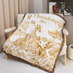 Personalizzato Retro Toile De Jouy Leopardo Giraffa Elefante Coperta morbida con nome e nappe Home Decor Regalo di compleanno per la famiglia