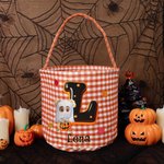 Personalized Halloween Costumes Cartoon Character Checkered Bag Sweets Basket with Initial and Name Trick or Treat Party Gift for Family Boys Girls