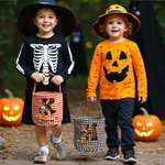 Personalized Halloween Costumes Cartoon Character Checkered Bag Sweets Basket with Initial and Name Trick or Treat Party Gift for Family Boys Girls