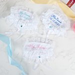 Personalised Something Blue Embroidered Text Lace Bow Wedding Garter with Heart-Shaped Charm  Wedding Bridal Shower Gift for Bride