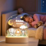 Spersonalizowana lampka nocna LED Cute Forest Animal Lion Elephant z drewnianą podstawą i imieniem Dekoracja pokoju dziecięcego Prezent urodzinowy dla dzieci