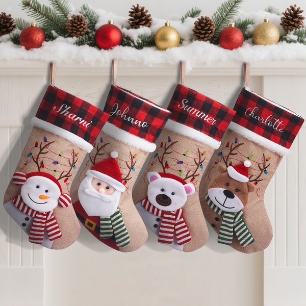 Personalized 3D Snowman Santa Claus Polar Bear Christmas Stocking with Embroidered Name Home Decor Christmas Gift for Kids Friends Family