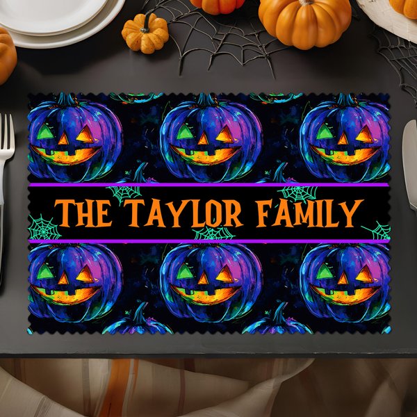 Spersonalizowana podkładka Halloween Pumpkin Ghost z tekstem Zestaw 4 podkładek do kuchni i jadalni Halloween Party Prezent dla rodziny