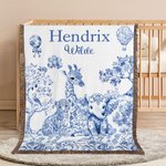 Personalizzato Retro Toile De Jouy Leopardo Giraffa Elefante Coperta morbida con nome e nappe Home Decor Regalo di compleanno per la famiglia