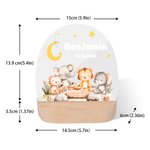 Spersonalizowana lampka nocna LED Cute Forest Animal Lion Elephant z drewnianą podstawą i imieniem Dekoracja pokoju dziecięcego Prezent urodzinowy dla dzieci