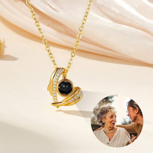 Personalized Zircon Angel Wing Photo Projection Necklace Dainty Jewellery Anniversary Birthday Memorial Gift for Women